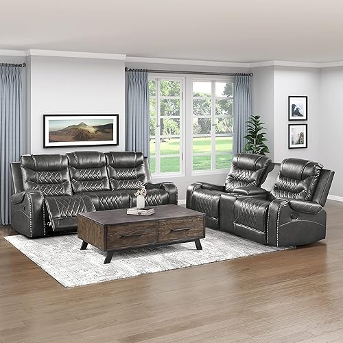 Miniatura 10 de Lexicon Derringer Wall Hugger Sofá reclinable doble manual, gris Gris,Marrón