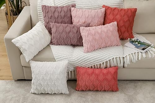 Miniatura 6 de HONGUNIA Fundas de almohada de felpa suave para sofá, paquete de 2, 12 x 20 pulgadas, rosa oscuro