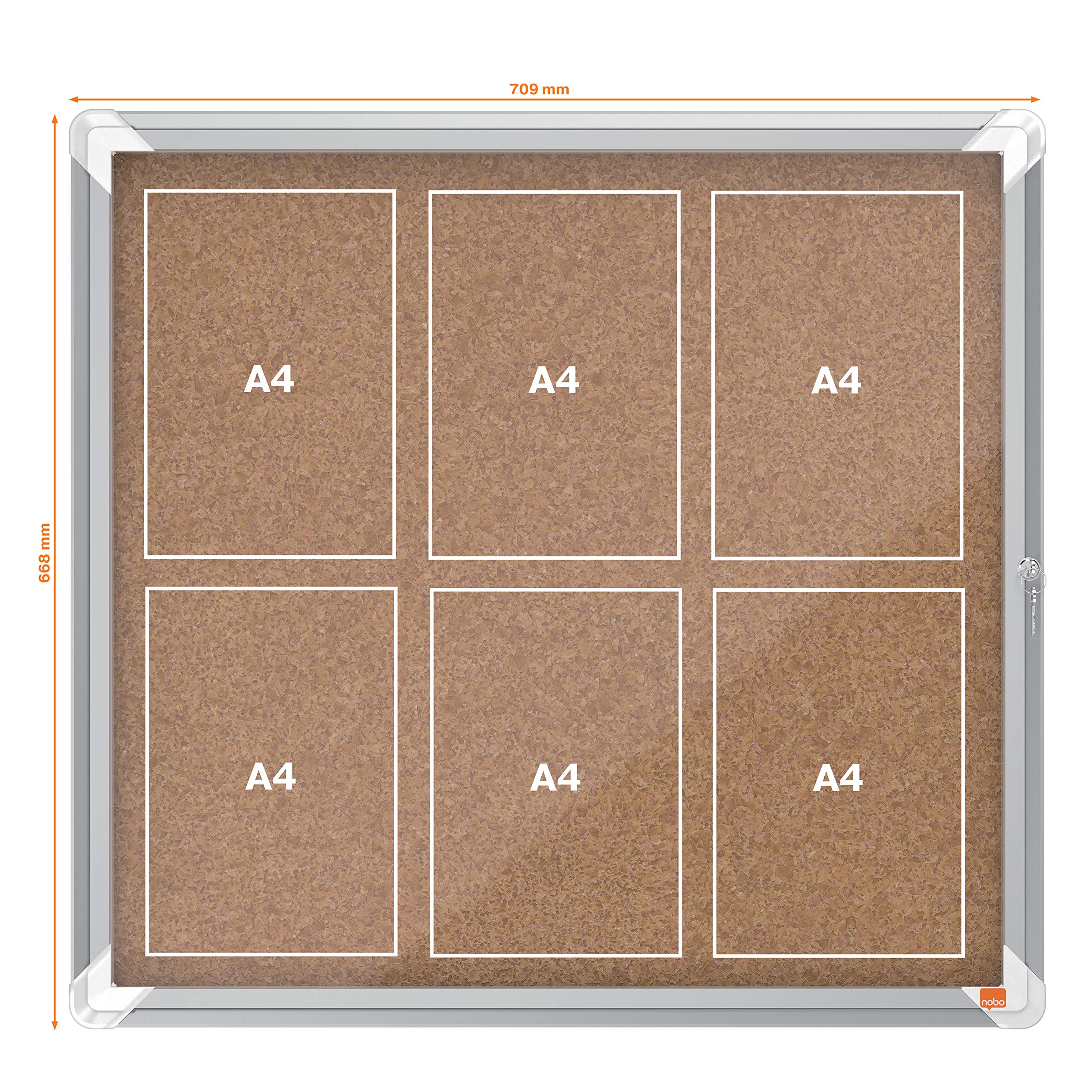 Nobo Vitrina de Corcho para Interiores con Cerradura para 6 Hojas A4, Premium Plus, Marrón, 1902562
