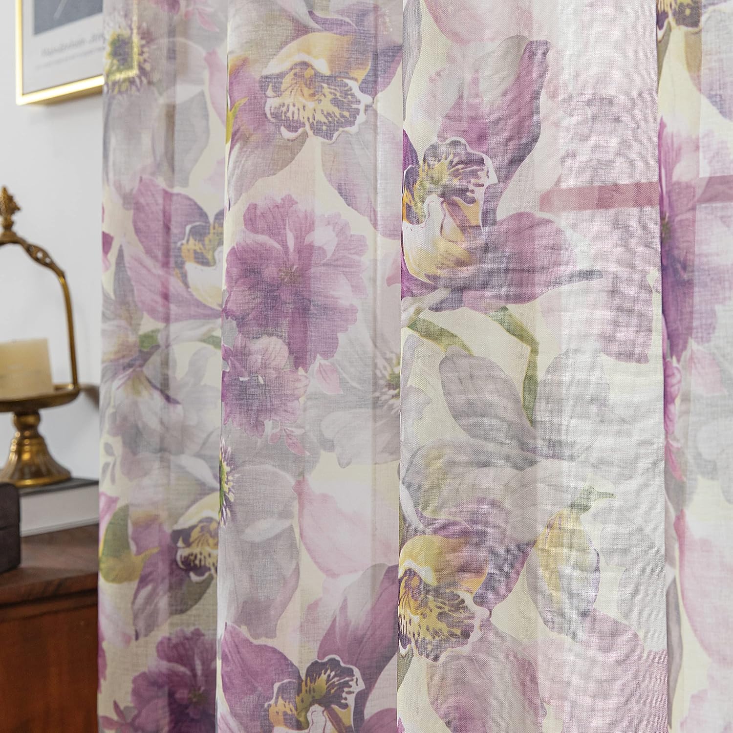 COLLACT Cortinas Traslúcidas Bordadas Con Hojas Para Sala De Estar, Cortinas Traslúcidas Para