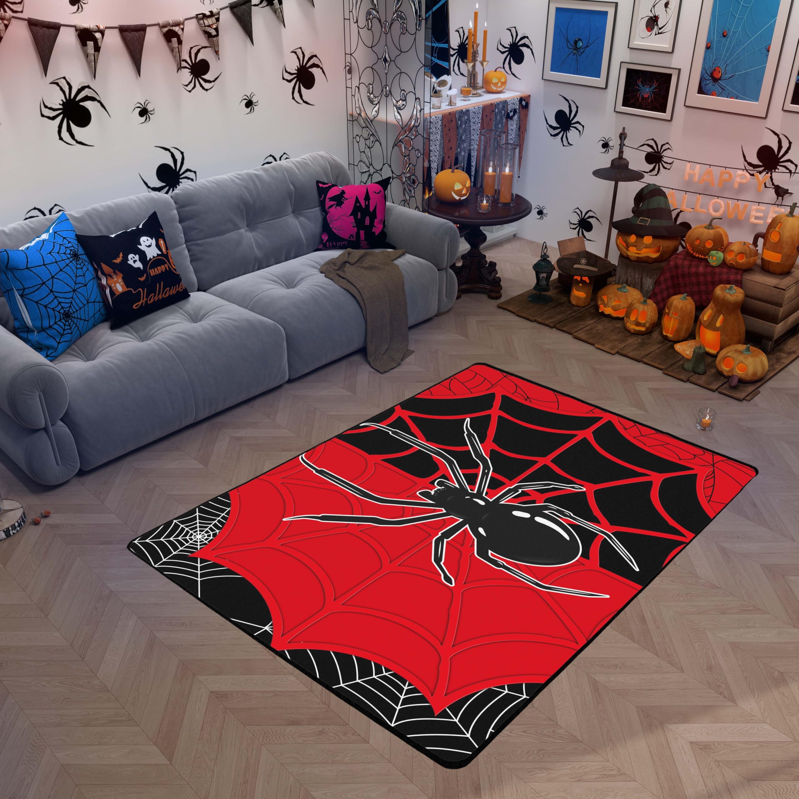 Tapis d'araignée noire pour chambre de garçon et salon frissonnant