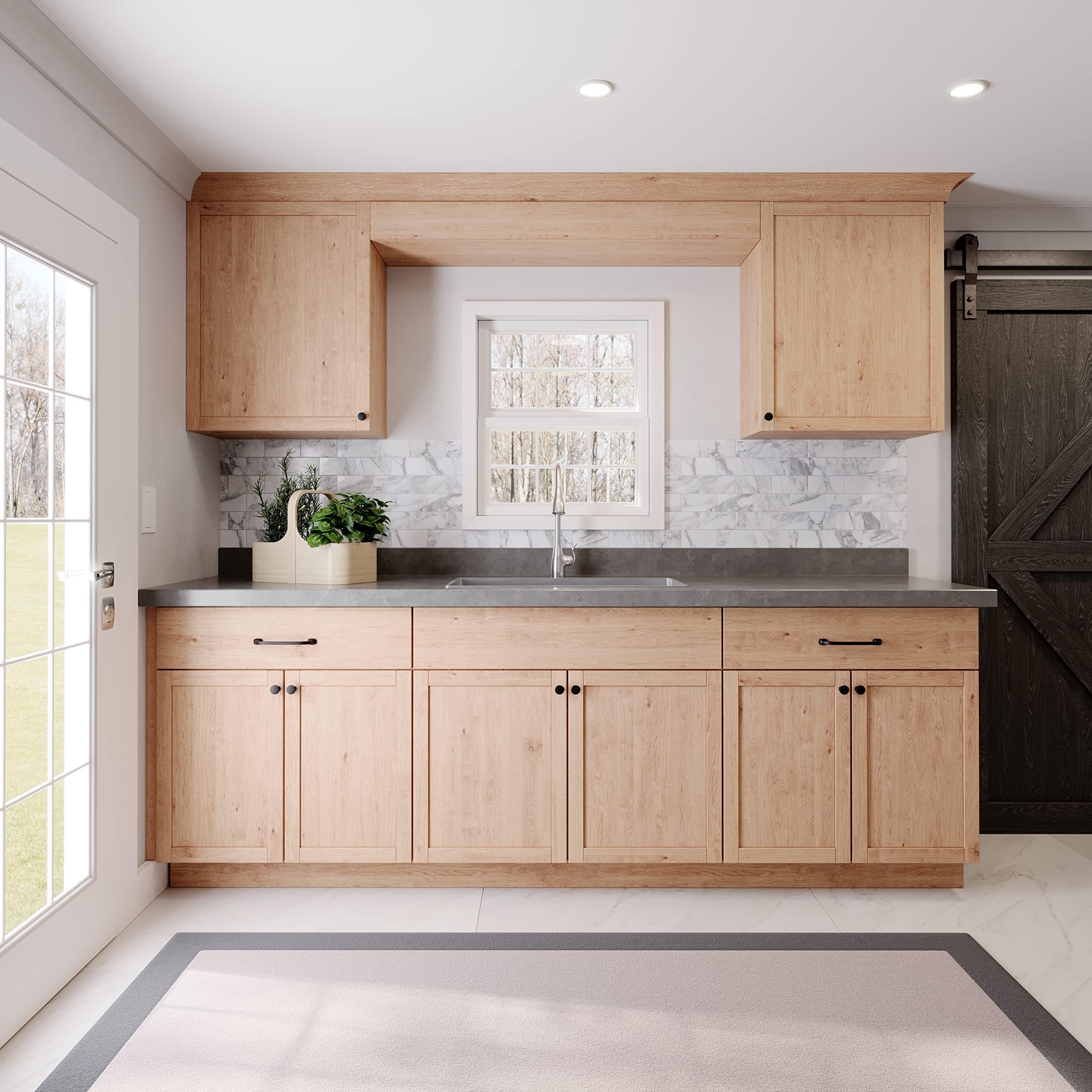 Quicklock RTA Cabinets | Kitchen Starter Sets | Office Kitchenette | Small, Apt. Kitchenette (Raw Maple, 8 Foot)