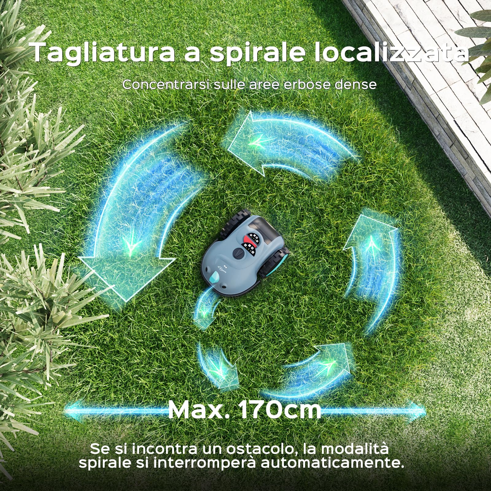 YARDCARE V100 Robot Tagliaerba a Batteria con Navigazione Visiva, Rilevamento di 150 Ostacoli, Robot Tosaerba Elettrico Fino a 150 m², Robot Tosaerba Eelettrico con Lame di Ricambio