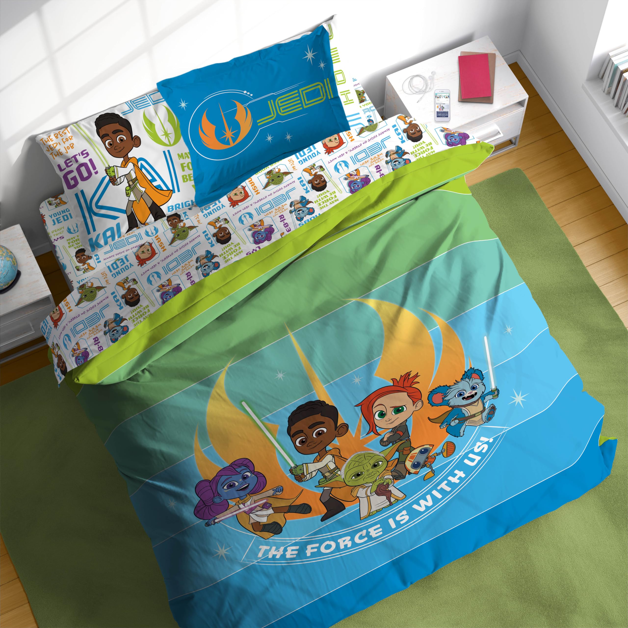 Star Wars Young Jedi Adventures Full Comforter Set - 7 Piece Kids Bedding Includes Comforter, Sheets & Pillow Cover - Super Soft Microfiber Bed Set