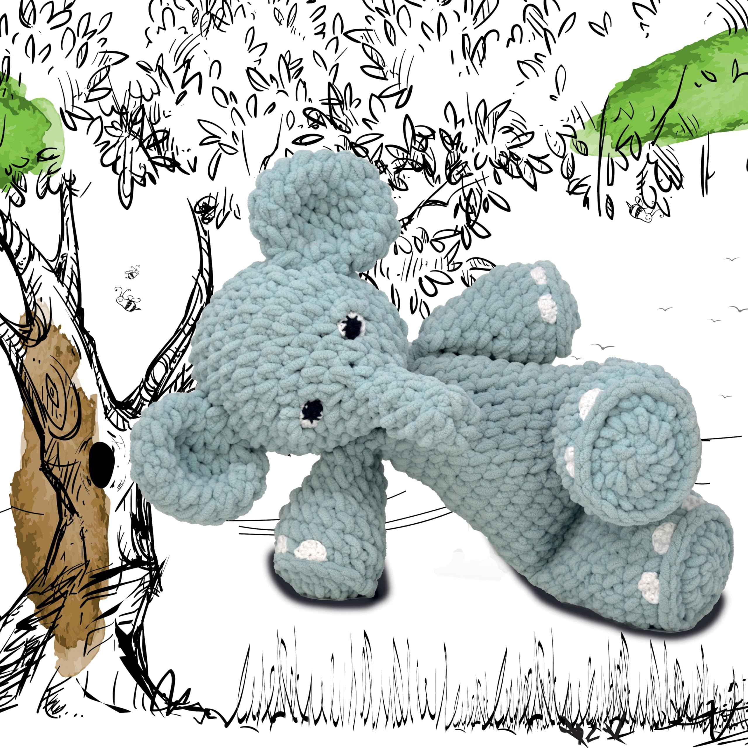 KNITTY CRITTERS – Main Collection – Ollie Elephant| Beginner-Friendly Crochet Craft Kit with Recycled Yarn