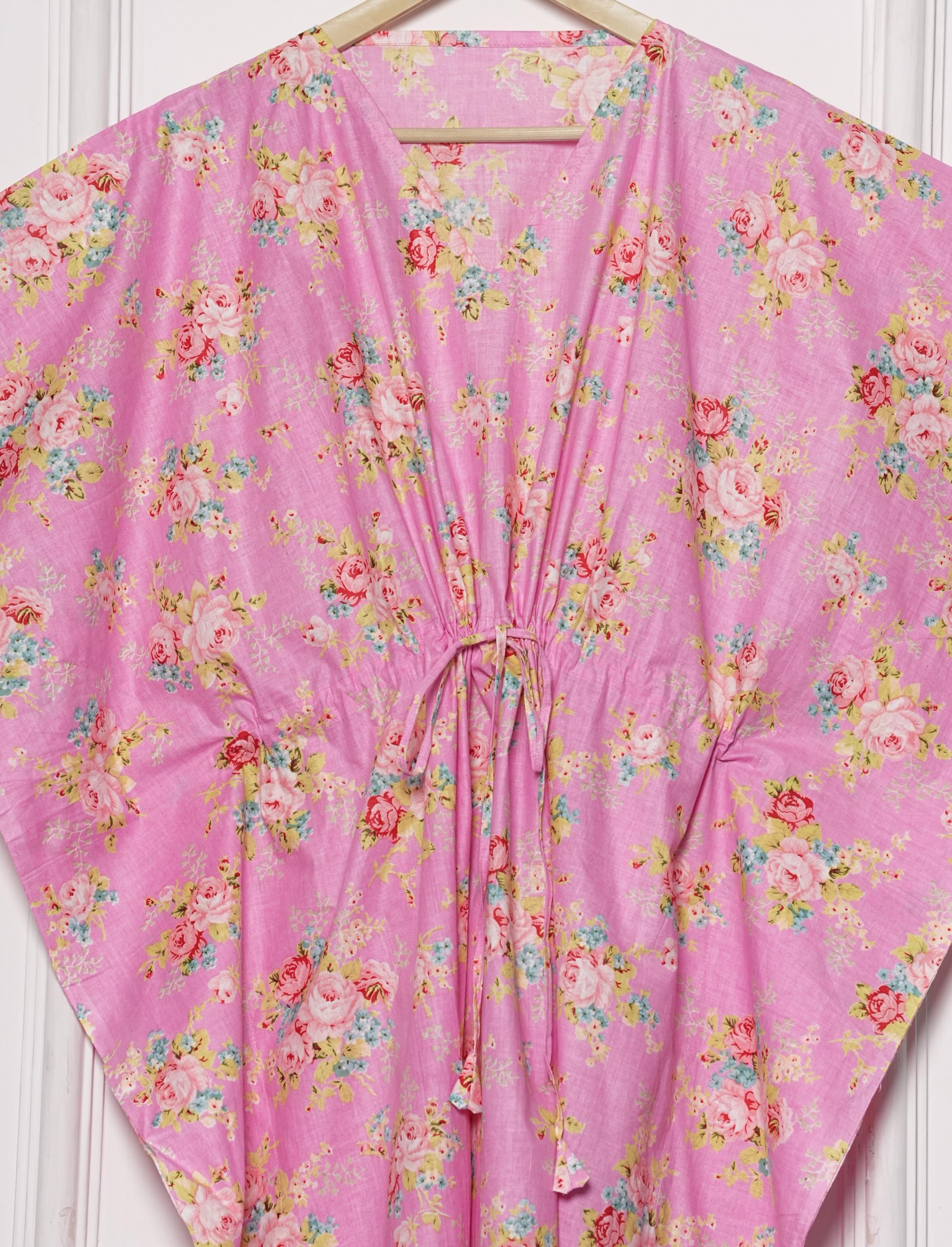 INDACORIFY Caftan d'été en Coton, Couverture de Plage, vêtements de détente, imprimé Bloc Floral, vêtements de villégiature, Caftan imprimé Indien, Robe Kimono Ample Multi