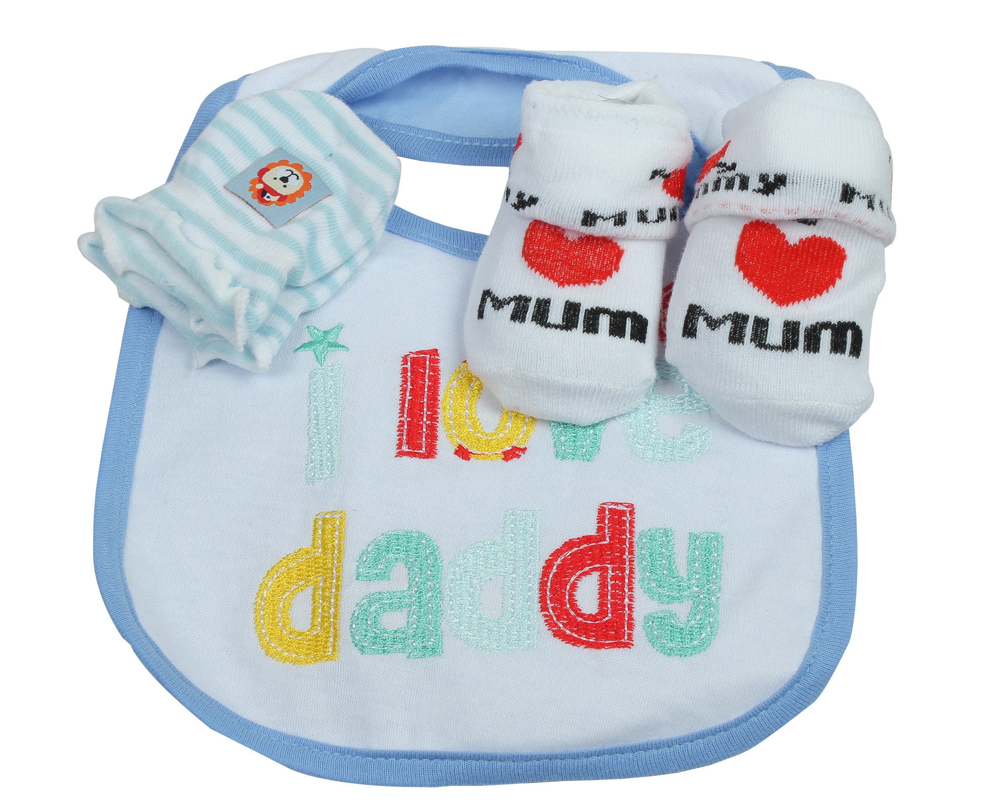Babies Bloom Blue and White Baby Bib and Mittens Set (0-6 Months)-image-6