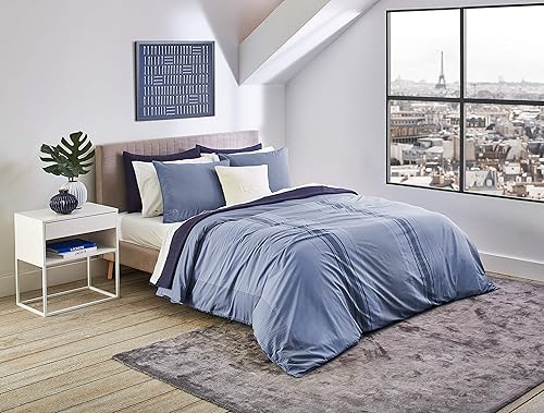 Miniatura 6 de Lacoste Anglet - Juego de funda de edredón reversible de algodón, 92 pulgadas de ancho x 96 pulgadas de largo, tamaño matrimonialqueen, color azul