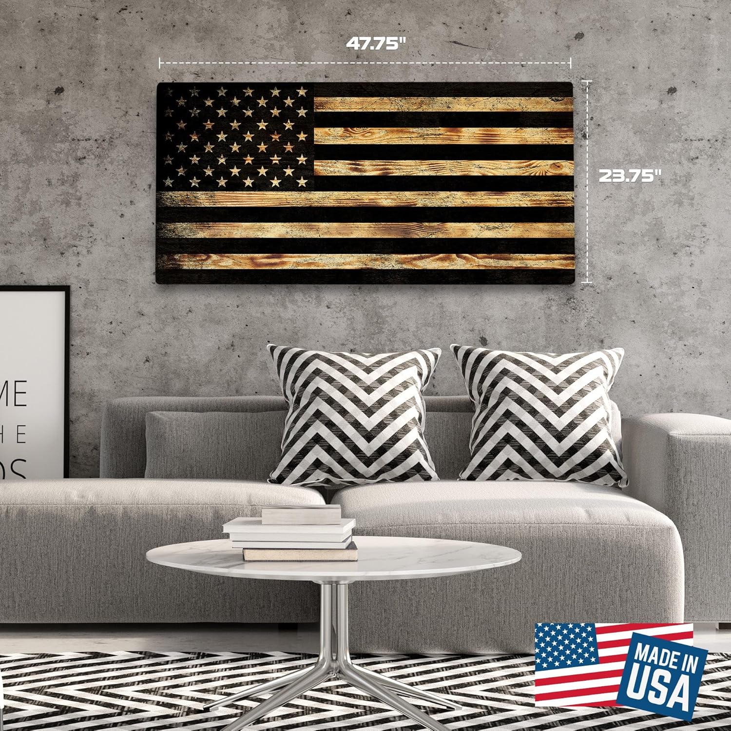 CornholeAce Burnt Wood USA Flag - Premium Wood American Flag Wall Art – UV Printed on Baltic Birch Plywood (47.75" x 23.75") – Easy-Mount | Made in USA