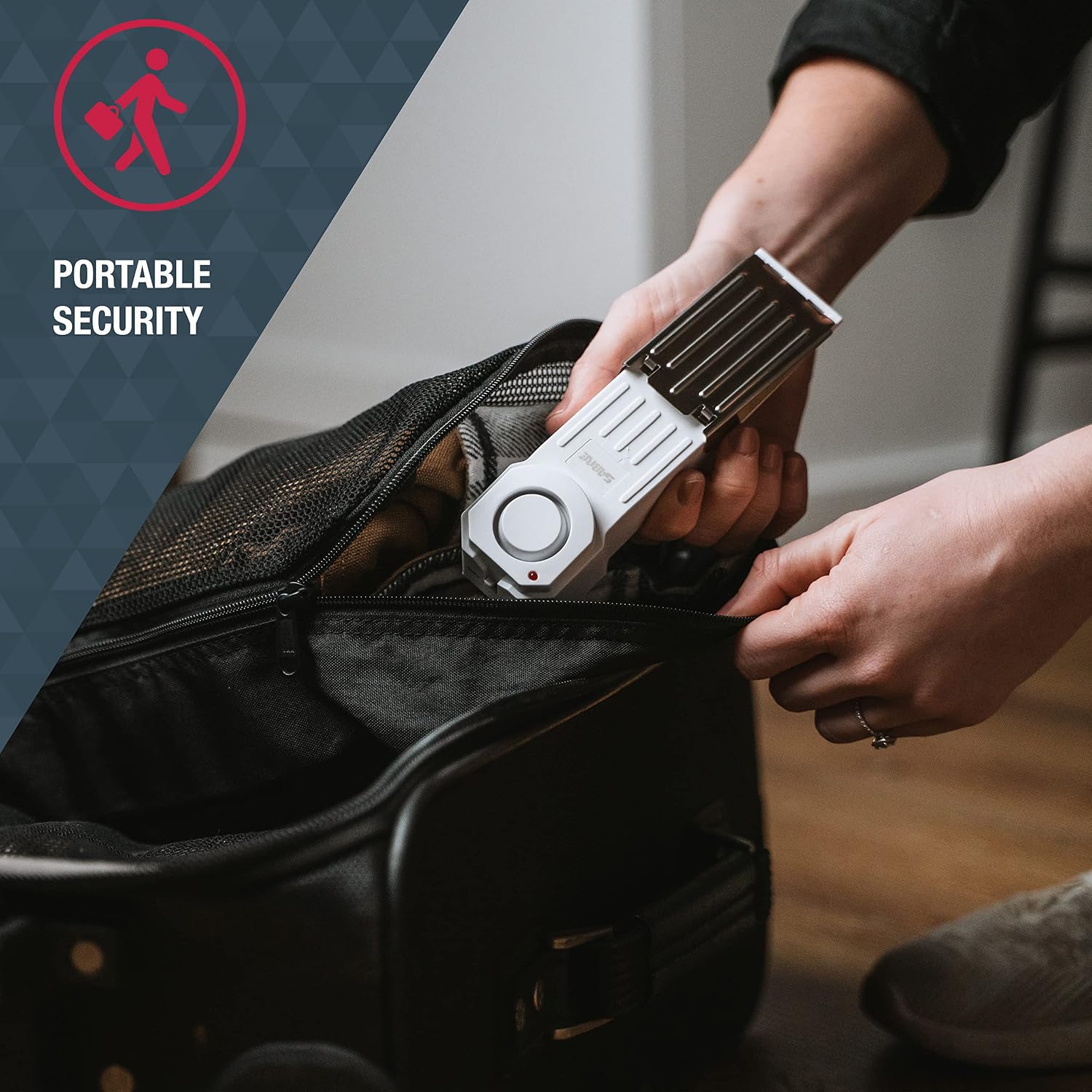 SABRE 120 dB Wedge Door Stop Security Alarm, Extremely Loud Wireless Alarm Siren Audible Up To 1,500 Ft., Non-Skid Pad, Compact Alarm Great for Home, Travel, Apartment or Dorm