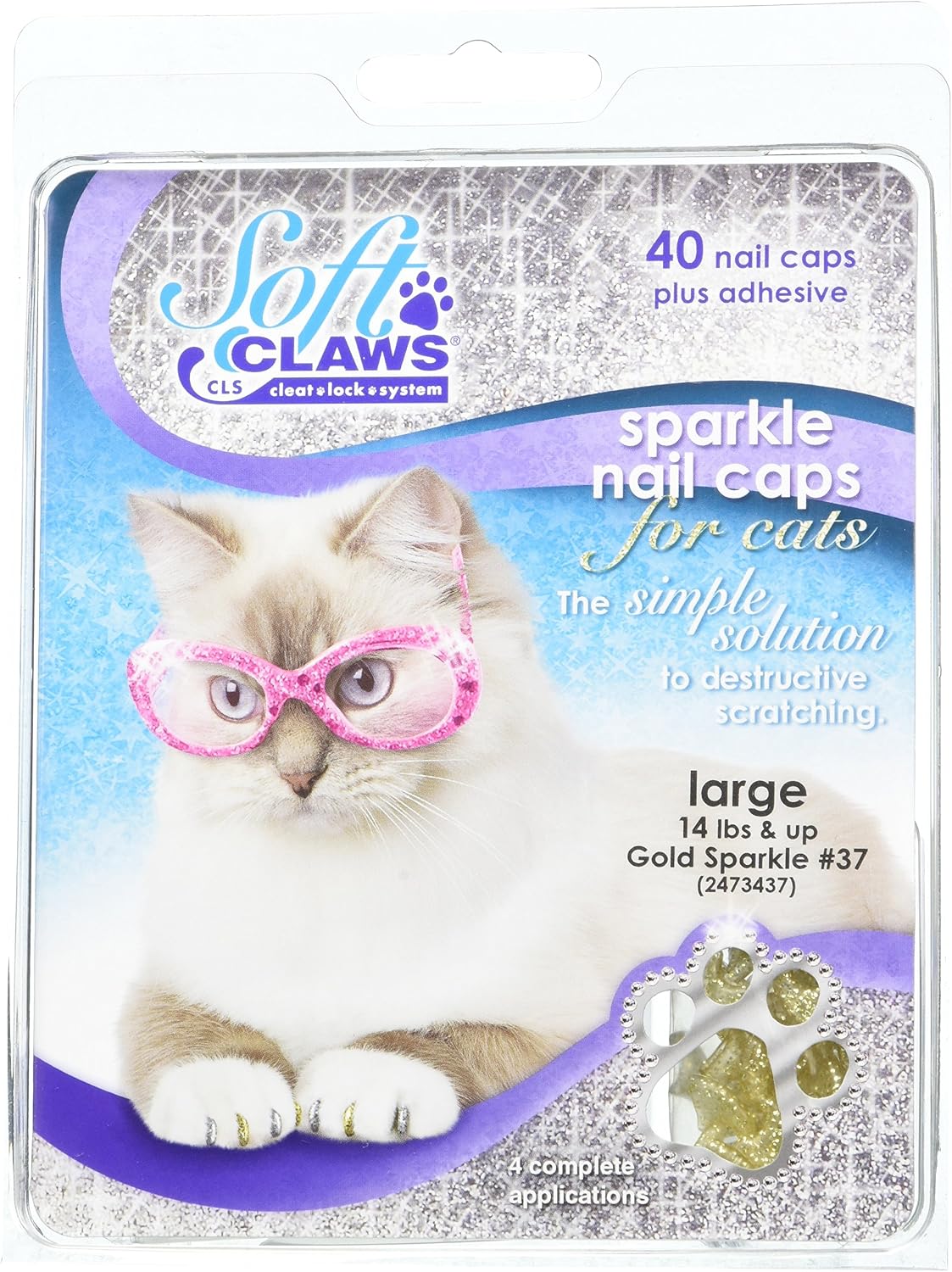Soft Claws for Cats, Size Large, Color Gold Glitter