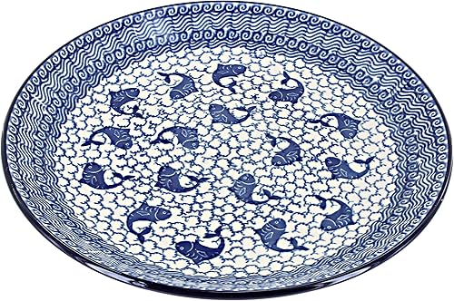 Miniatura 30 de Blue Rose - Plato mágico mágico de hoja perenne azul - 10.5 pulgadas de diámetro - Plato llano de cerámica polaca, diseño festivo para vajilla