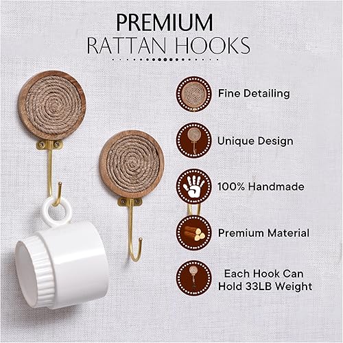 Miniatura 3 de Indian Shelf 3 ganchos de pared bohemios de madera para colgar abrigos, bolsos, mochila, soporte decorativo para llaves, perchero único, montado en