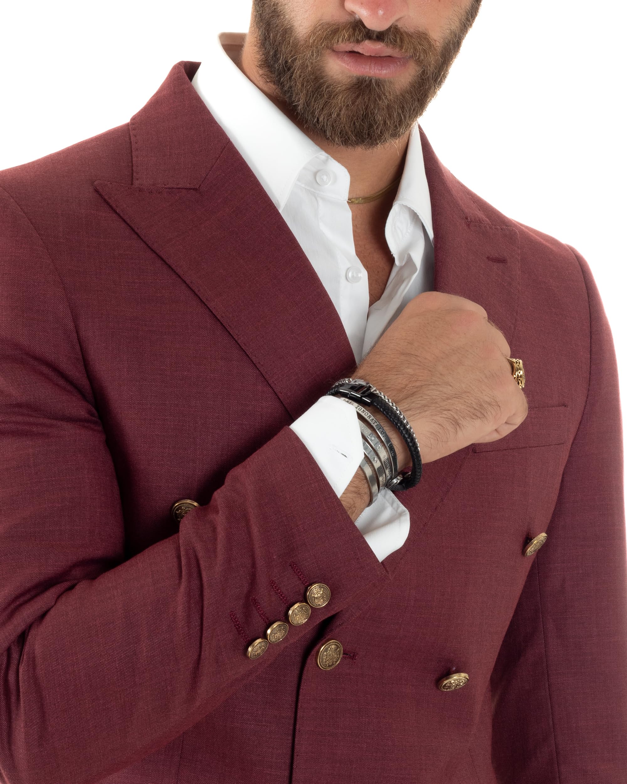 Abito Uomo Doppiopetto Vestito Completo Giacca Pantaloni Bottoni Metallo Melangiato Elegante Vari Colori