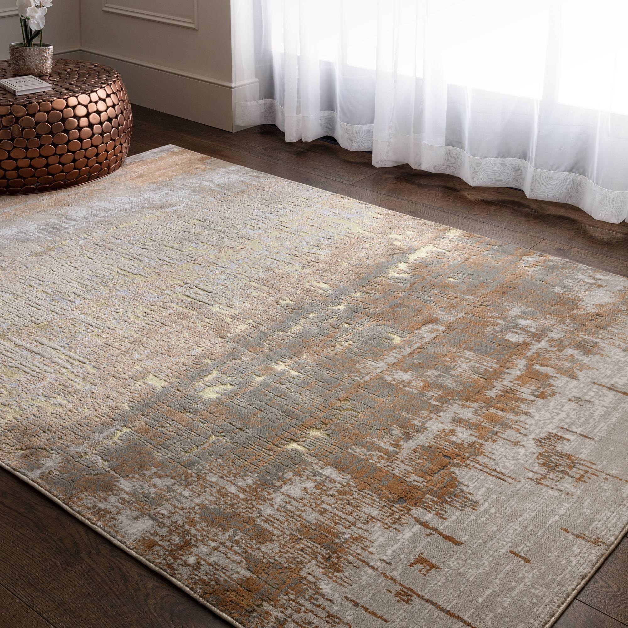 Lord of Rugs Modern Abstract Shiny Rug Silky Shimmer Soft High-Shine Carpet for Living Room, Bedroom Luxury Geometric and Marbled Patterns Rug Dune AU01 Gold, Medium 120 x 170 cm (4'x5'6") — image 1