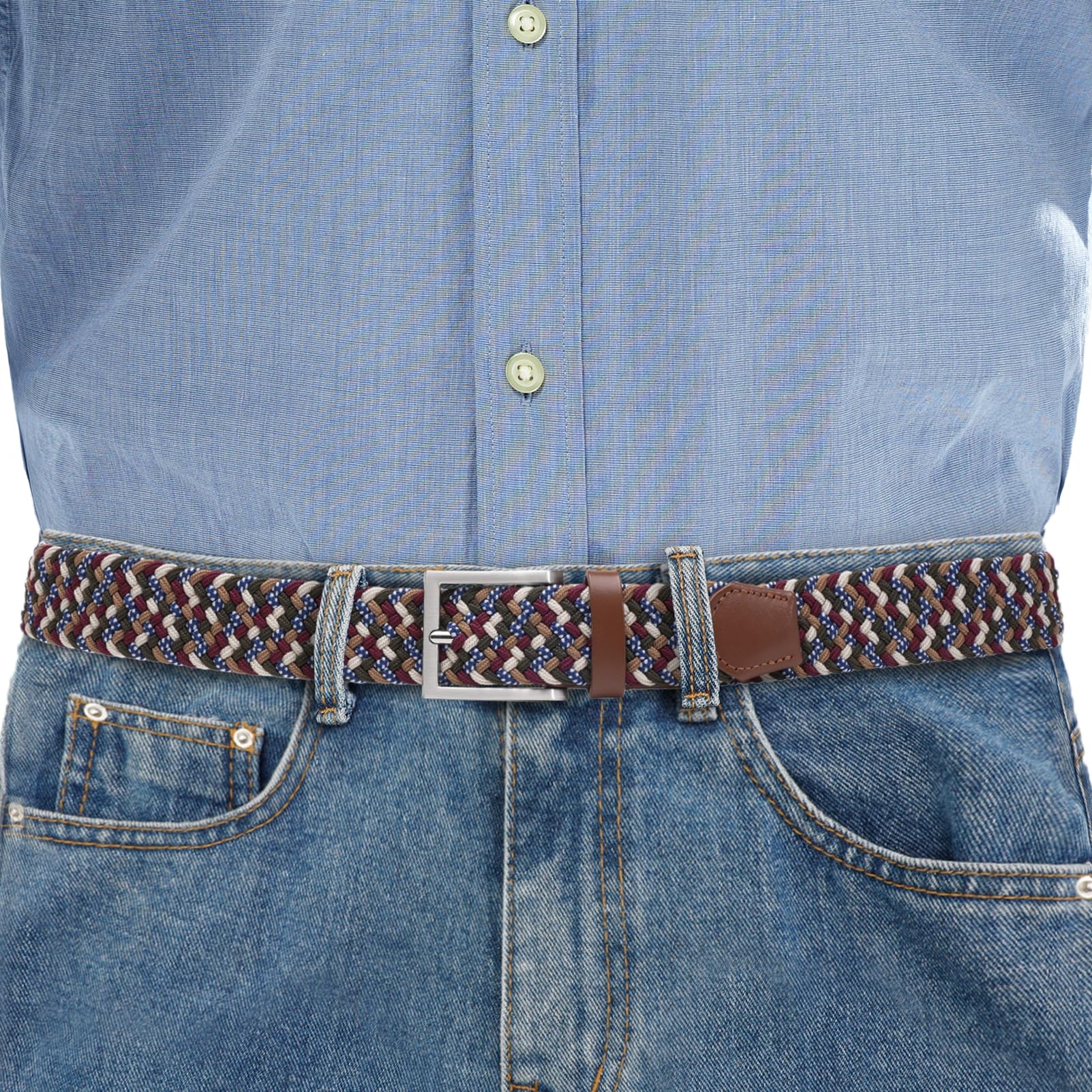 TOUGERJOY Mens Stretch Belt, tessuto elastico intrecciato Web Belt Casual per Golf Pantaloni di caccia Jeans