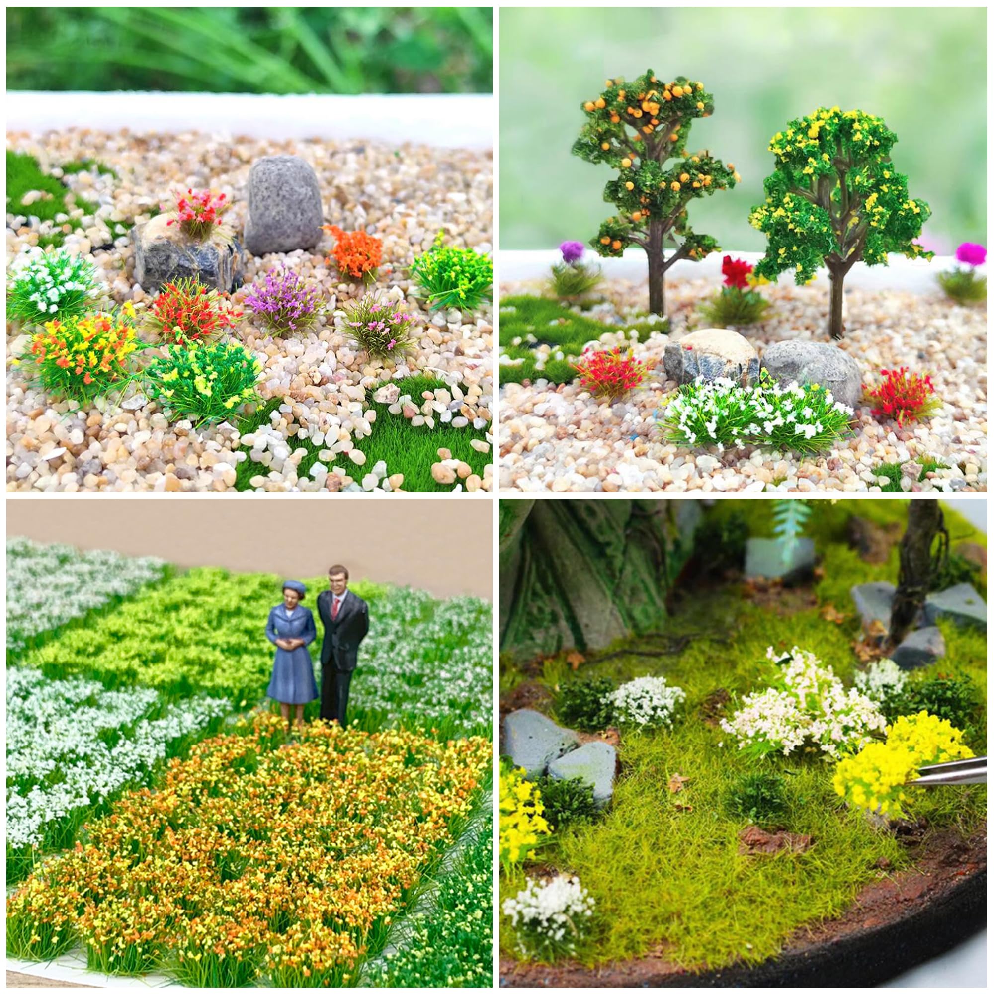 Woohome 40 PCS Fleurs Végétales Miniatures, Touffe d'herbe Statique Herbe Artificielle Modèle pour Le Chemin de Fer de Paysage de Train (Violette, Rose