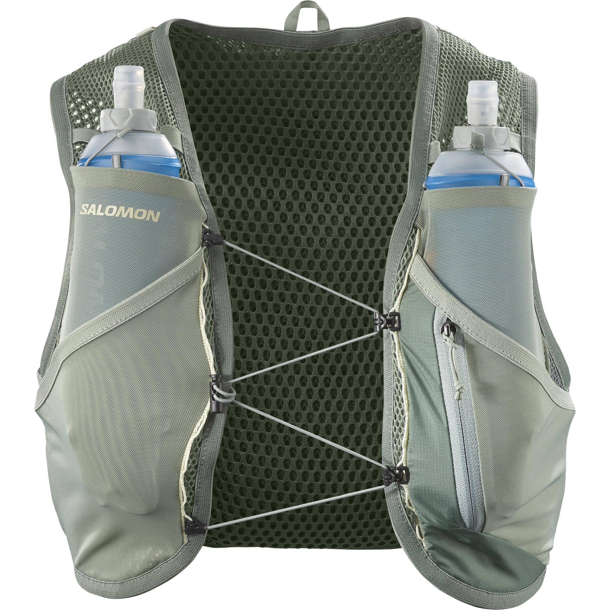 Salomon Active Skin 8 Unisex kamizelka nawadniająca do biegania szlak turystyczny z butelkami w zestawie, łatwe nawodnienie, precyzyjne dopasowanie 8 l i zoptymalizowane przechowywanie, zielona, L