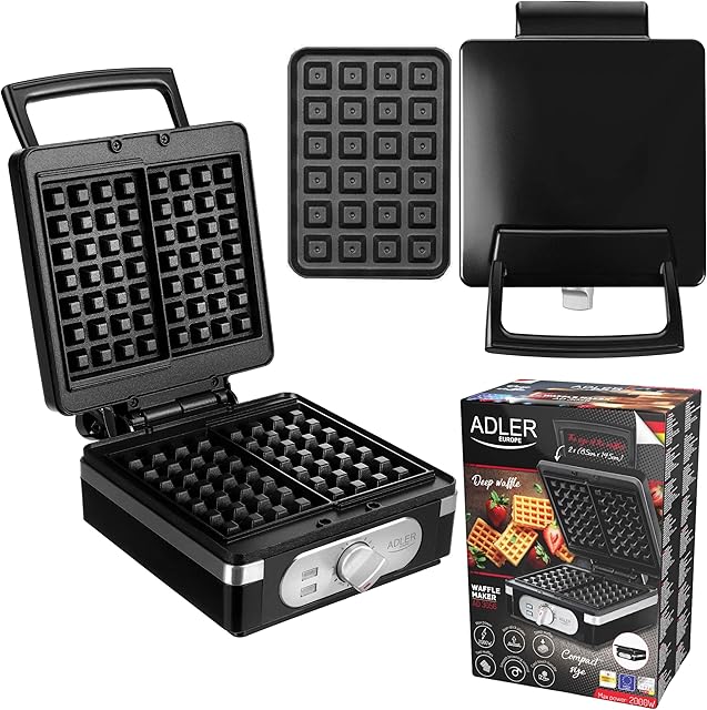 ADLER EUROPE AD 3056 Gofrownica, Moc 2000W, Chrupiące Gofry Belgijskie