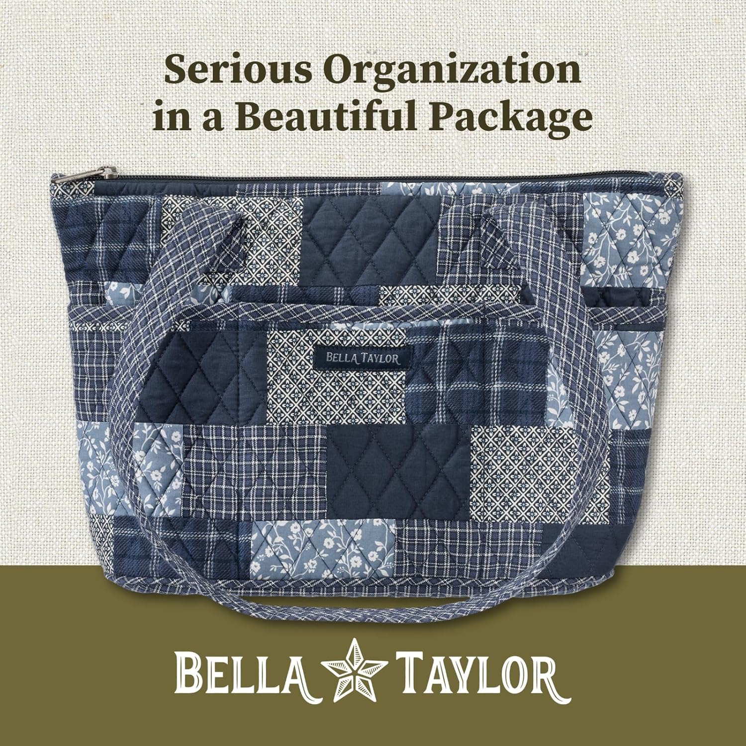 Bella Taylor Tote, Quilted Purse for Women, Lightweight Fabric Handbag, 10 Pockets, Zip Top