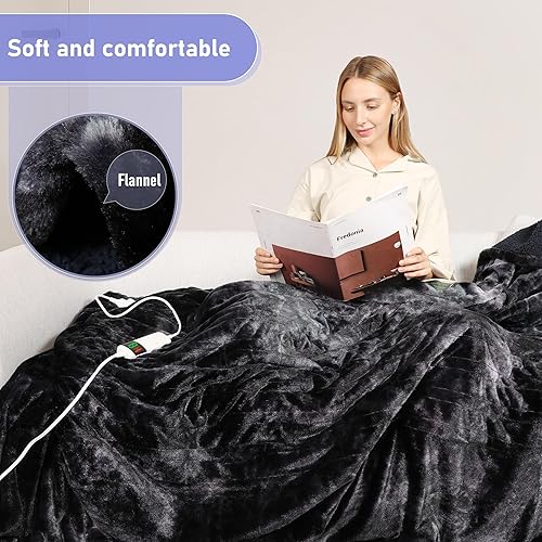 Miniatura 3 de Manta térmica eléctrica, manta térmica de franela suave con 8 horas de apagado automático, 10 niveles de calentamiento rápido, lavable a máquina,