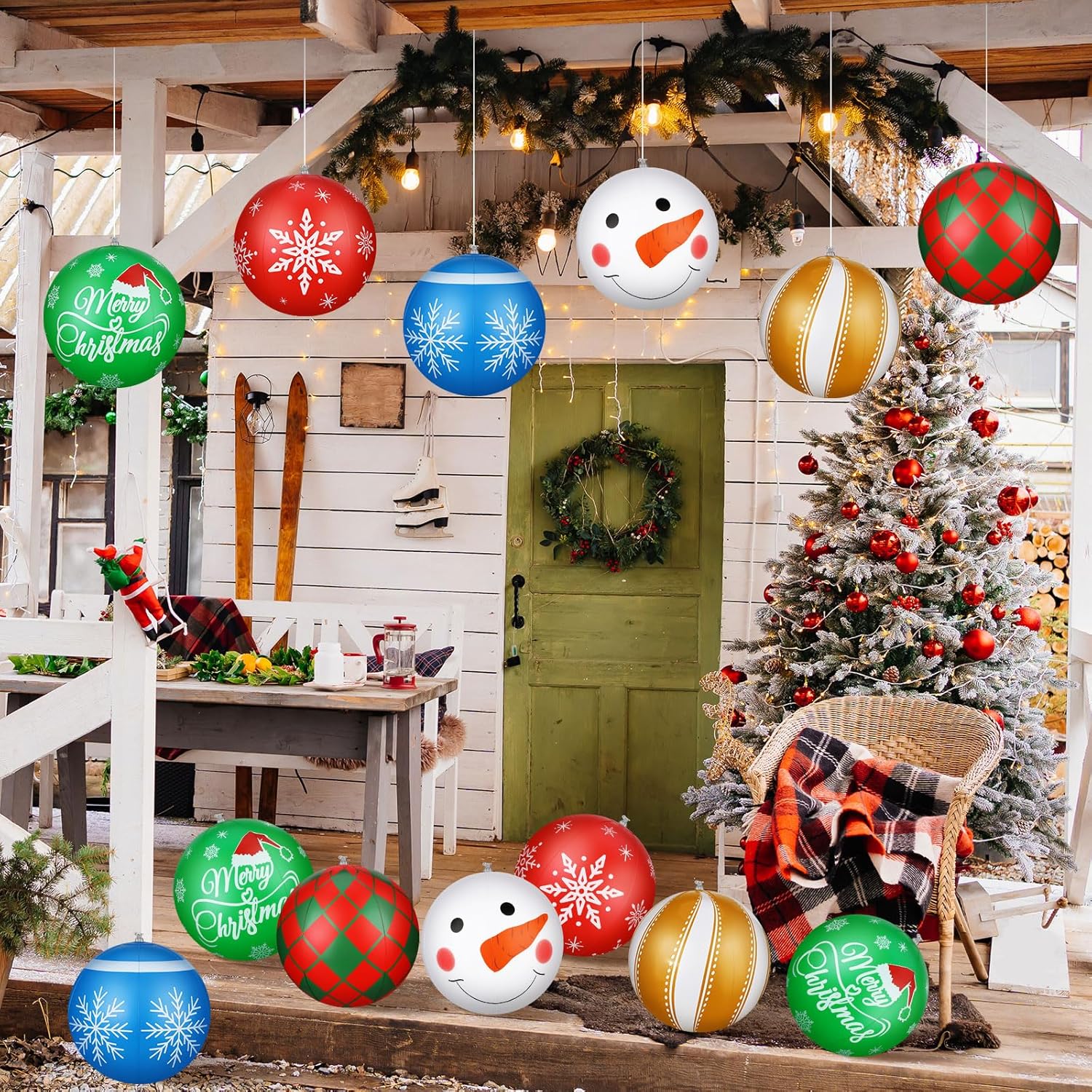 Jetec 18 Pcs 16 Inch Giant Inflatable Christmas Ball PVC Hanging Decorated Christmas Inflatables Indoor Outdoor Xmas Ornaments for Tree Yard Lawn Porch Holiday Festive Decorations(Classic Style) - Image 6