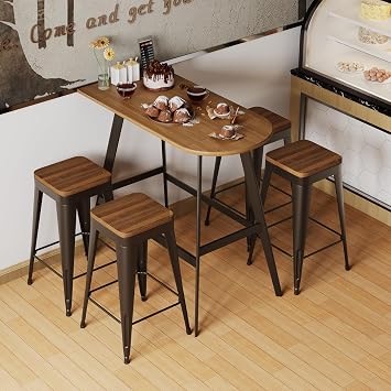 Bar Stools Set of 2 Metal Bar Stool Counter Height Bar Stools Rusty, Modern 24 Bar Chairs Without Back,Wooden Seat Bar Stool Counter Height