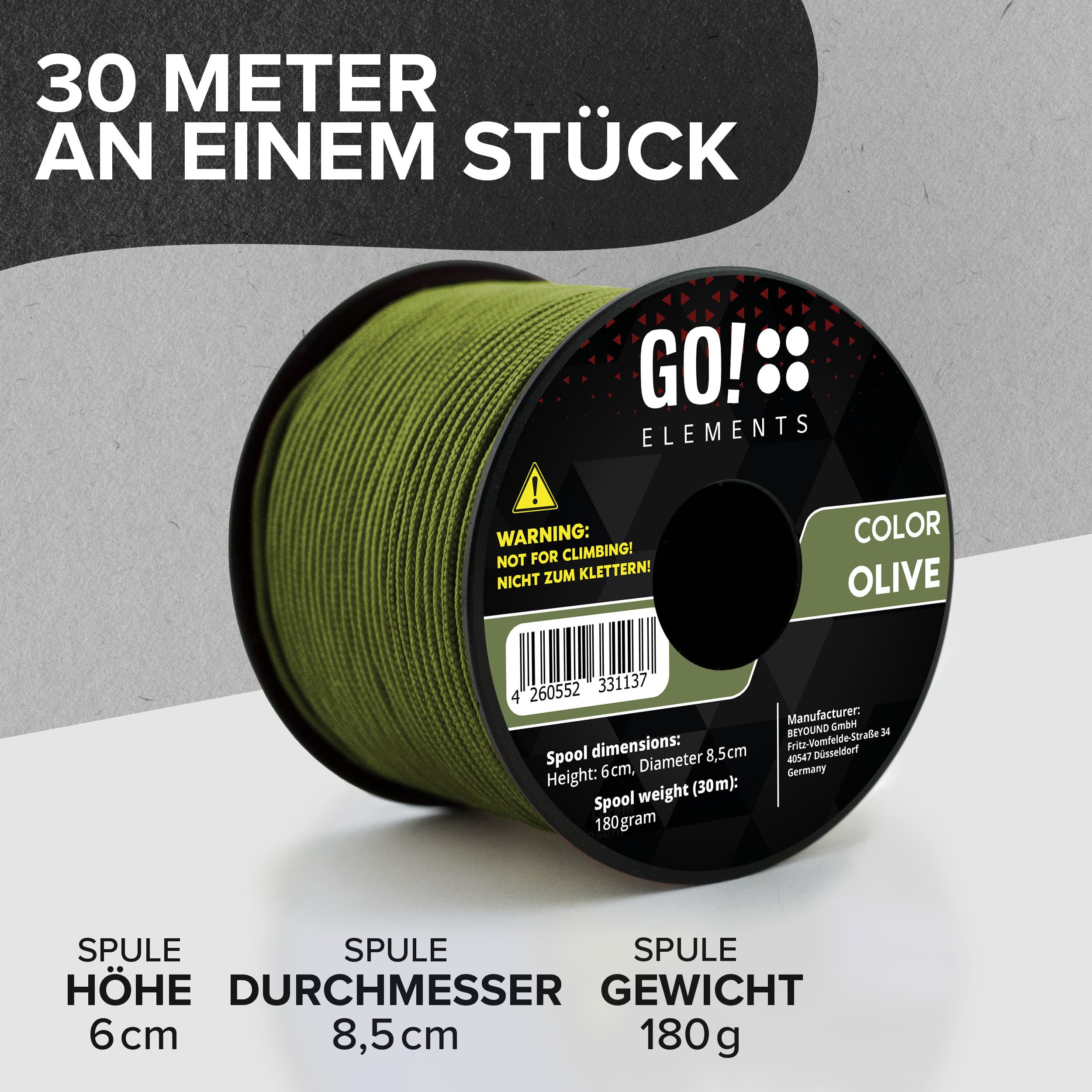 GO!elements Paracord Seil aus reißfestem Nylon - 3mm Paracord 425 Typ II max. 192kg - Schnüre als Outdoor Seil, Allzweckseil, Survival Seil, Armband, Hundeleine, Nylonschnur