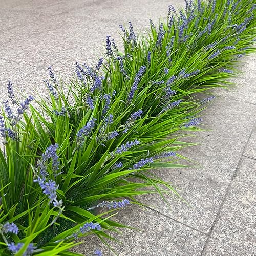 Miniatura 5 de alyptus Flores artificiales para exteriores, 24 paquetes de plantas de hierba de mono falsas para exteriores, flores moradas de plástico