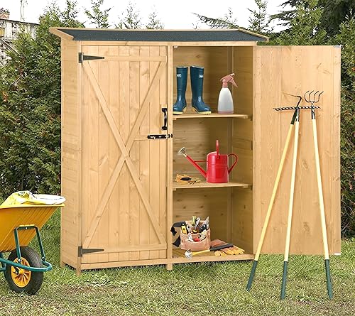 Cobertizo de almacenamiento para exteriores de 5.3 pies de alto x 4.6 pies de largo, con puertas con cerradura, armario organizador de herramientas