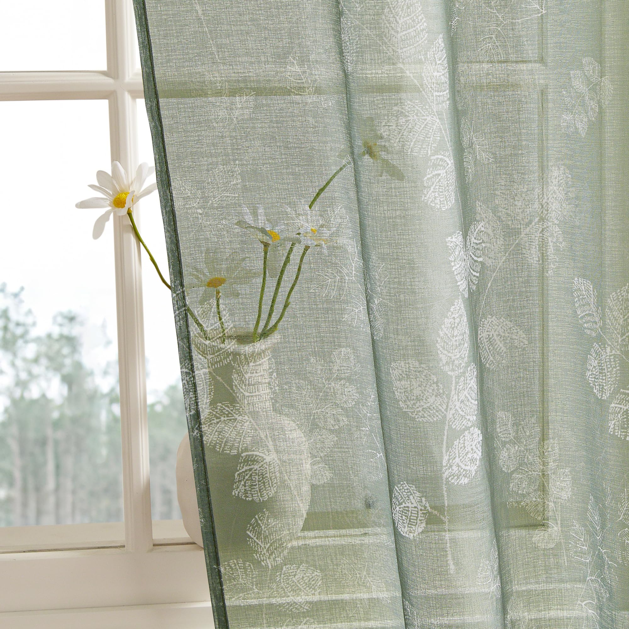 PONY DANCE Tende a Vetro per Porta Finestra 2 Pezzi 60x240 CM Tendine per Soggiorno Eleganti Decorazioni Trasparenti per Cucina Tenda Stampate con Tasca, Verde
