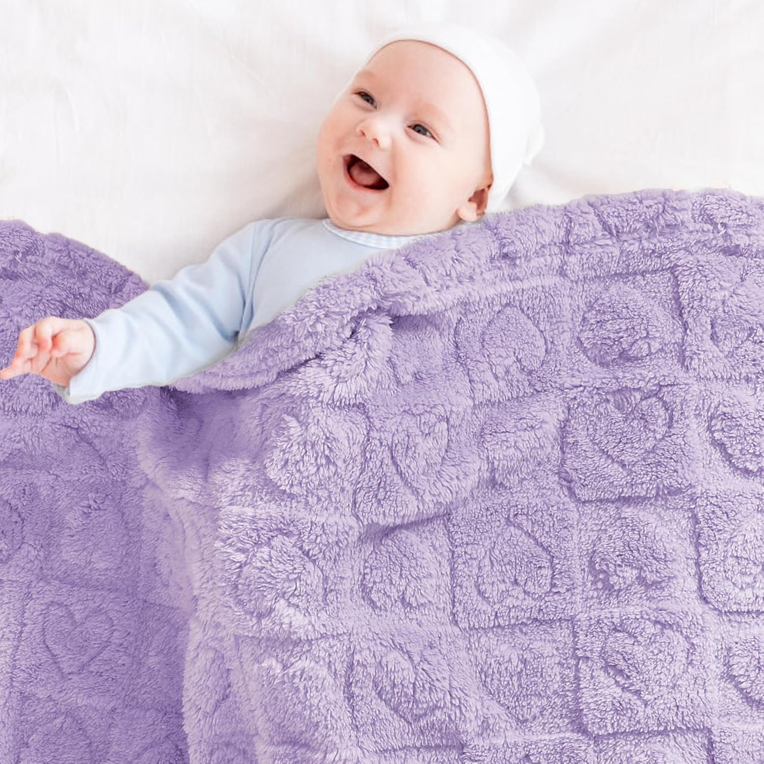  Heart Baby Blanket, Love Plush Fleece Baby Blankets for Girls Boys | Soft Sherpa Baby Girl Blanket for Infant Toddler Newborn Gifts, Fluffy Baby Essentials, For Crib Stroller, 30"x40", Lavender thumbnail