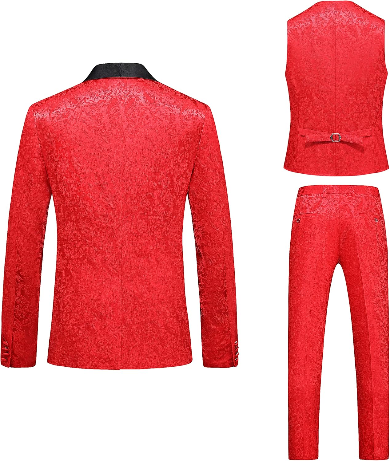 UNINUKOO Mens Suits Slim Fit 3 Piece Jacquard Suit 1 Button Shawl Collar Wedding Formal Tuxedo for Men - Image 5