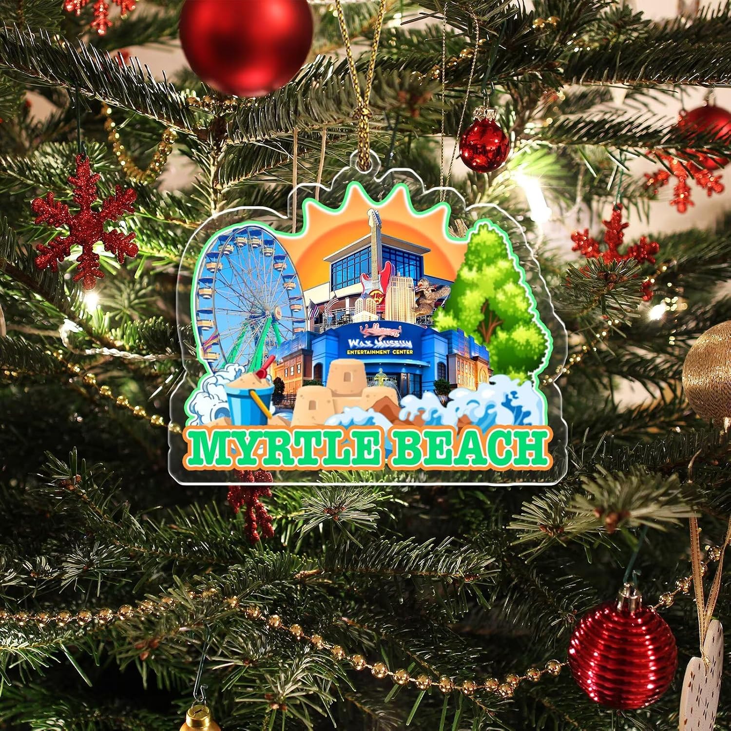 Christmas Ornament for Myrtle Beach Carolina USA City Travel Souvenir Acrylic Xmas Tree Decoration Double Sided Hanging Pendant Collection Car Backpack Accessories F image 3