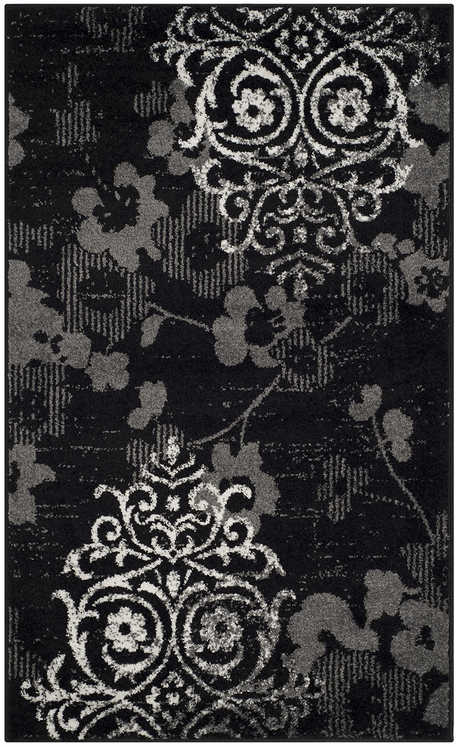 Safavieh Floral Glam Damask Indoor Woven Rectangle Area Rug, Adirondack Collection, ADR114, in Black / Silver - Image 2