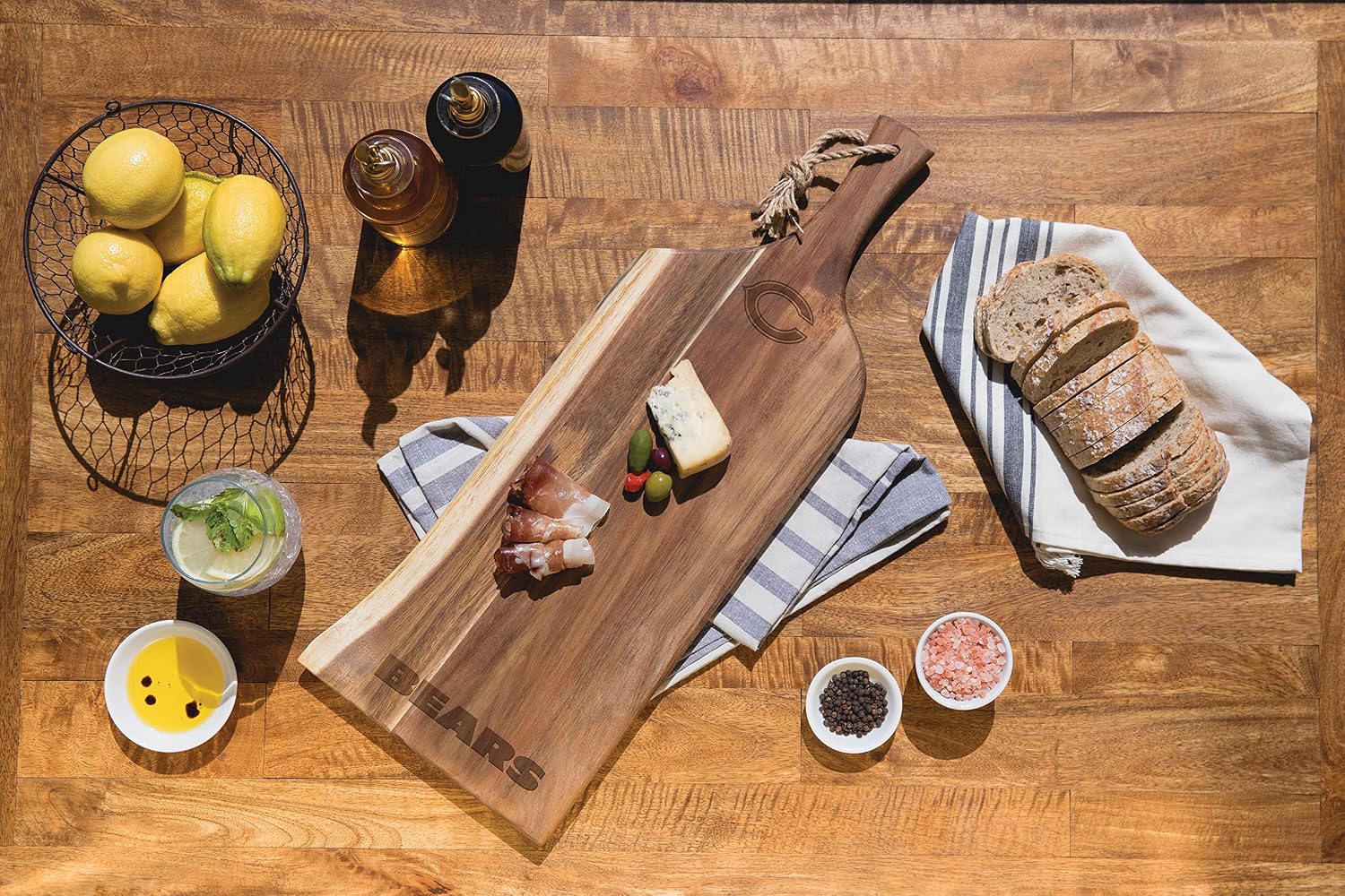 PICNIC TIME NFL Artisan 24" Acacia Charcuterie Board with Raw Wood Edge, Cheese Board, Serving Platter