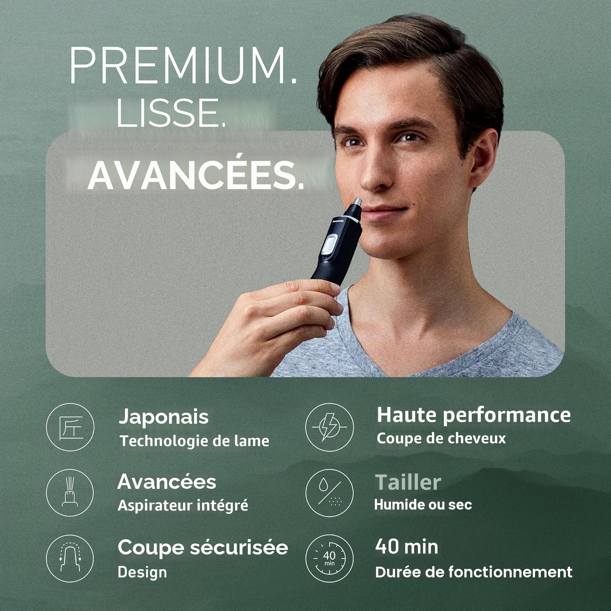 Panasonic ER-GN70-K Tondeuse à poils pour oreilles et nez pour homme avec système de nettoyage par aspiration, hypoallergénique, lame double tranchante haute performance – ER-GN70-K