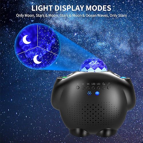 Miniatura 7 de Proyector de estrellas, proyector de Navidad, proyector de luz nocturna de galaxia LED 4 en 1 con luna y estrella, proyector de olas oceánicas con