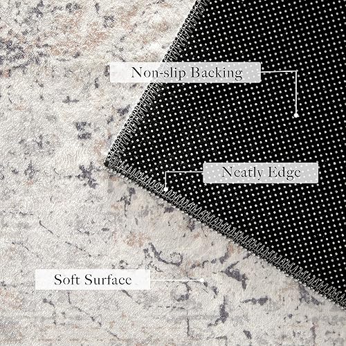 Vista 17 de StangH Alfombra para sala de estar, 5 x 7 pies, lavable, antideslizante, de lana sintética, alfombra de baño de pelo bajo, resistente, vintage