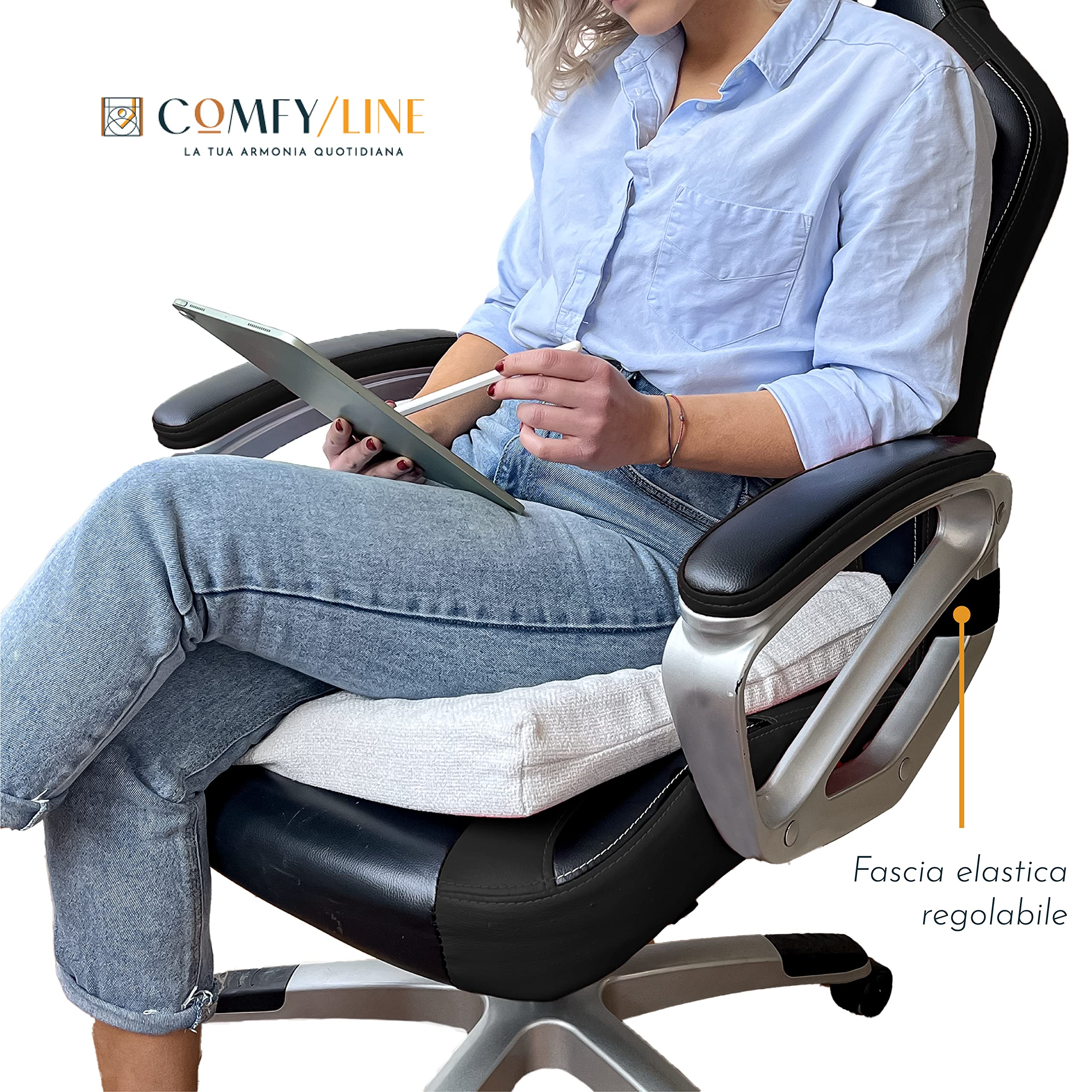 Comfy Line Cojín de silla de oficina de espuma viscoelástica, asiento postural ortopédico para coxis, cojín de coche o sillas de ruedas, asiento para hemorroides ciática, próstata lumbar y