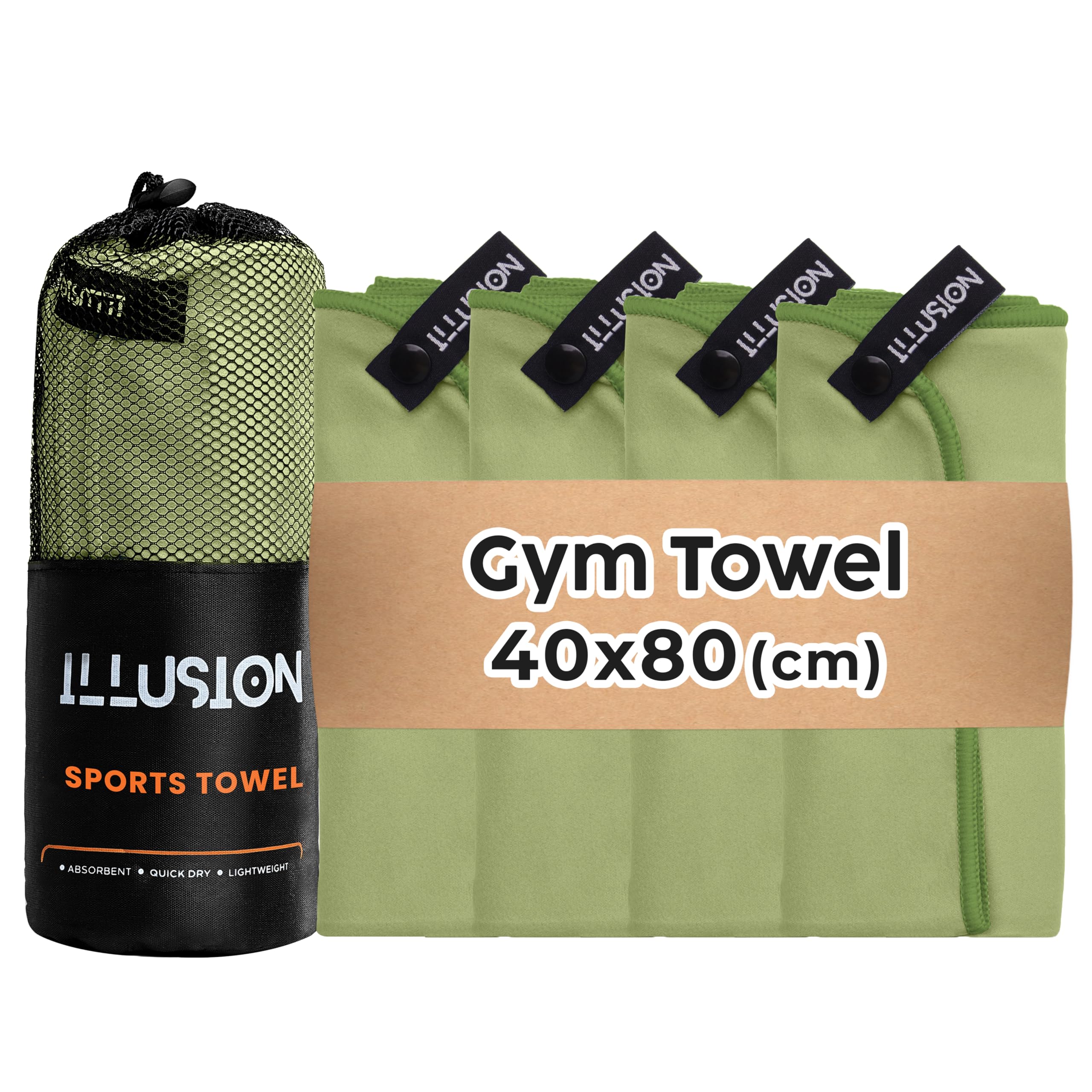 illusion Small Microfibre Gym Towel for Active Sports (40x80cm) - Lightweight Quick Dry Towel - Ideal for Cardio, Cycling, Strength Training, Yoga, and Running, Perfect for Athletes Training Outdoors