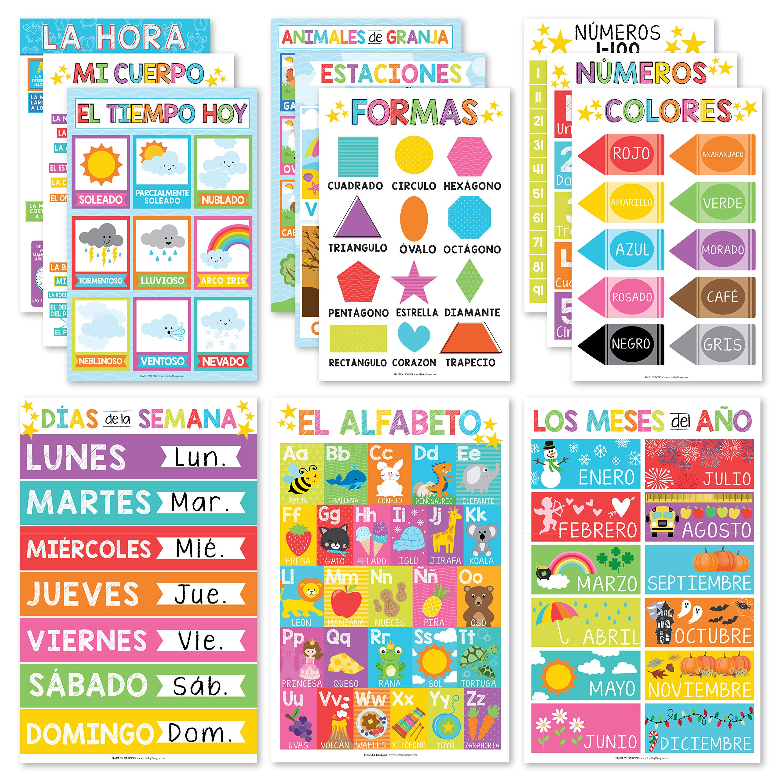 Buy 12 Spanish Educational Posters Bilingual Learning Chart For Prek 