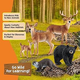 Schleich Wild Life - 5 PC North American Wildlife Animal Toy Figurine Bundle - Includes Realistic Buck, Doe, Fawn, Otter and Black Bear Toys for Boys and Girls - Forest Figures for Kids Ages 3+