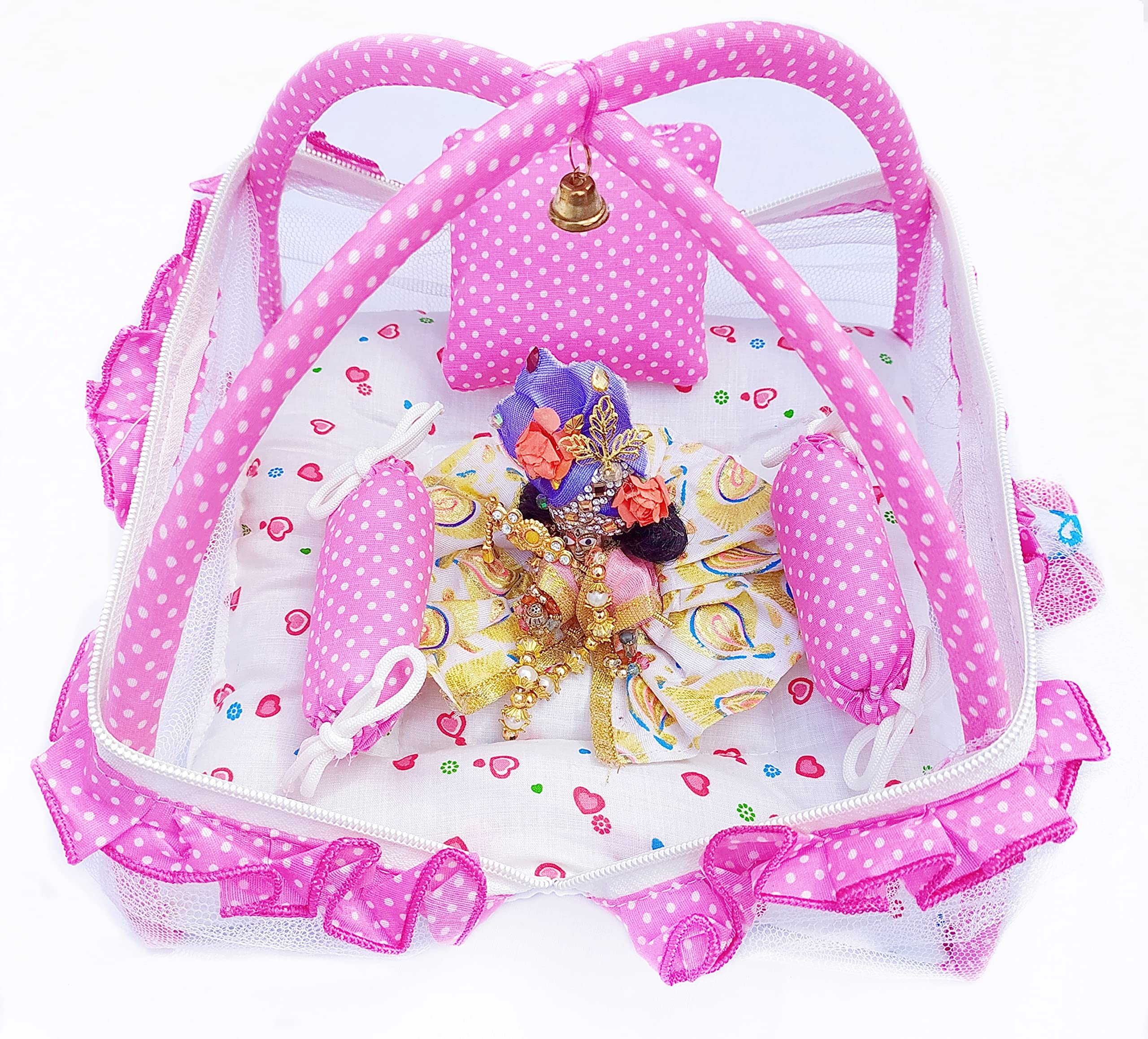 Kamal Child Care Super Soft Cotton Net Luxury Night Bed Laddu Gopal Bister, Standard Size-0 to 6 no.(Butterfly-Pink-01)-image-23