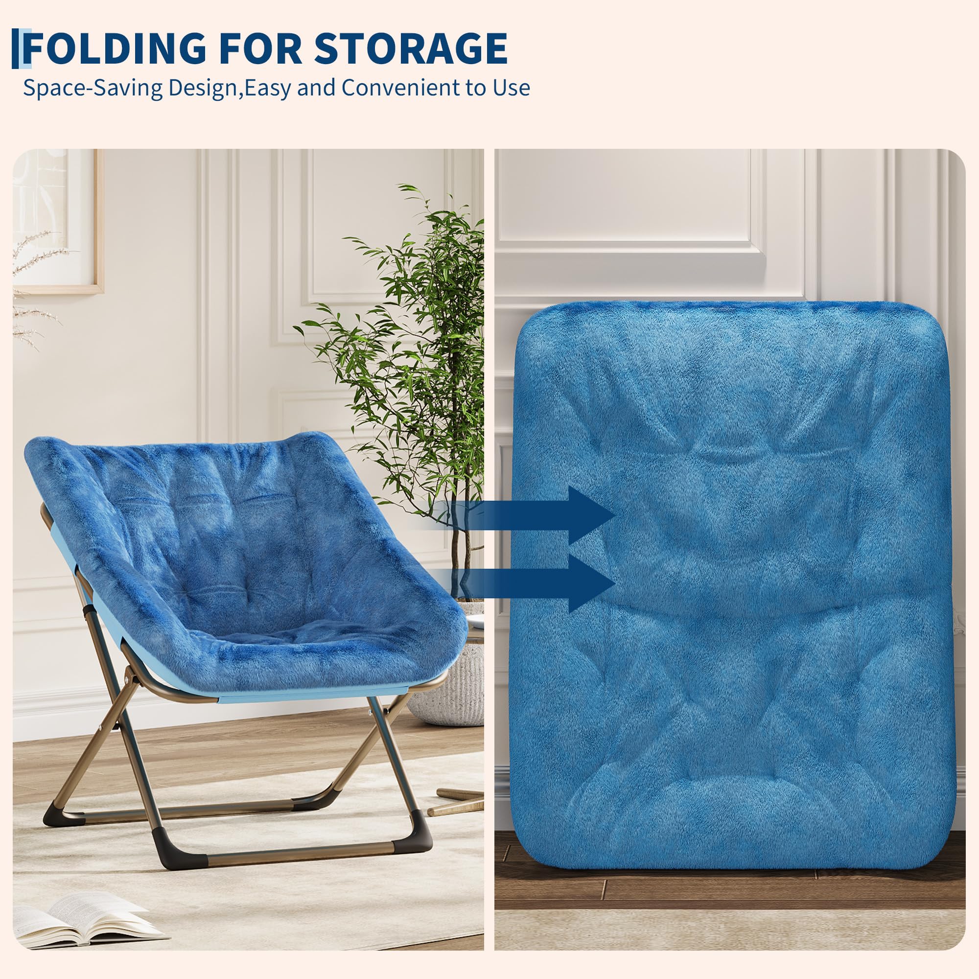 Sillón Plegable De Interior, Sillón De Salón Mullido y Afelpado, con Estructura Metálica Resistente, Sin Necesidad De Montaje, Ideal para Apartamentos, Dormitorios y Oficinas