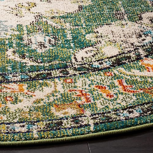 Miniatura 385 de Safavieh Tapete de área grande, colección Monaco, 11 pies x 15 pies, azul marino y celeste, diseño desgastado de medallón, no desprende pelusa