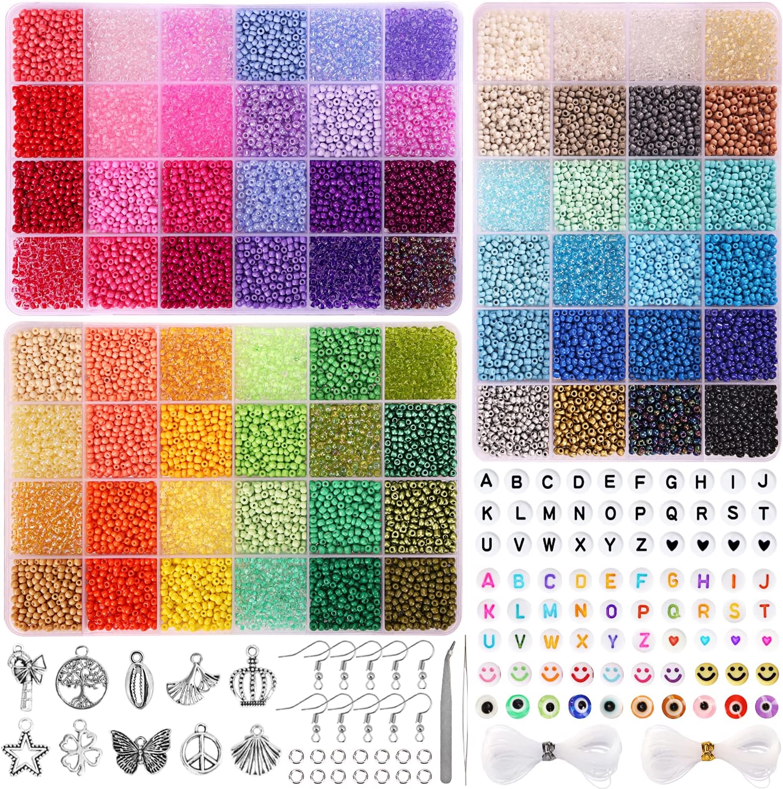 QUEFE 14400pcs 72 Colors 3mm Glass Seed Beads for Bracelet Making Kit, Waist Beads Kit Small Beads for Jewelry Making with Letter Beads for Crafts Gifts