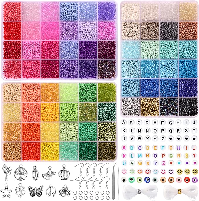 QUEFE 14400pcs 72 Colors, 3mm Glass Seed Beads for Bracelet Making Kit