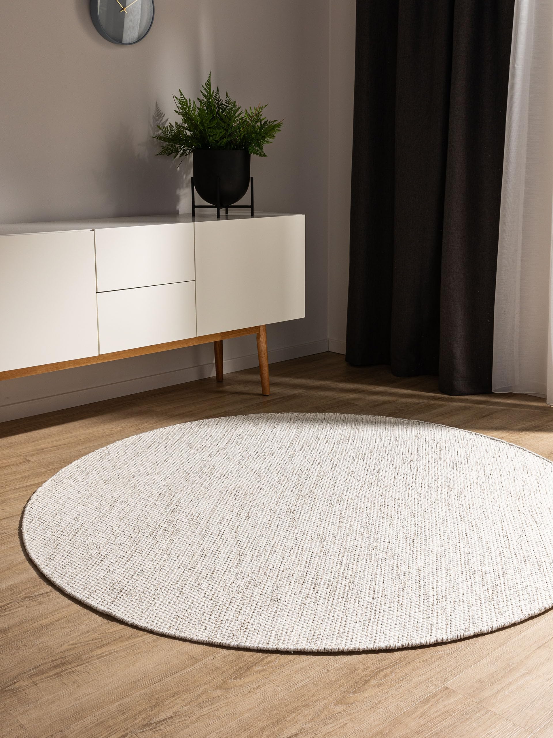 benuta Basic Alfombra Algodon Ron - Crema 120 cm Redonda - 100% Tejida a Mano - Estilo: Uni, Minimalista, Natural - Fácil Cuidado para Sala y Dormitorio
