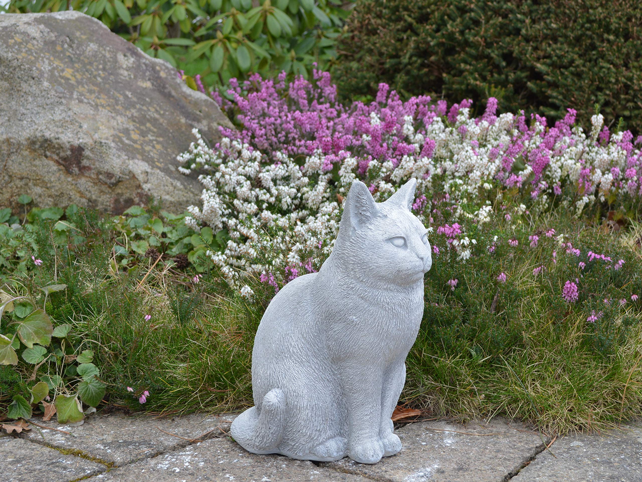gartendekoparadies.de Stojący kot, kamienna figurka, wys. 29 cm, 9 kg, szary, odporny na mróz z odlewu kamiennego do użytku na zewnątrz